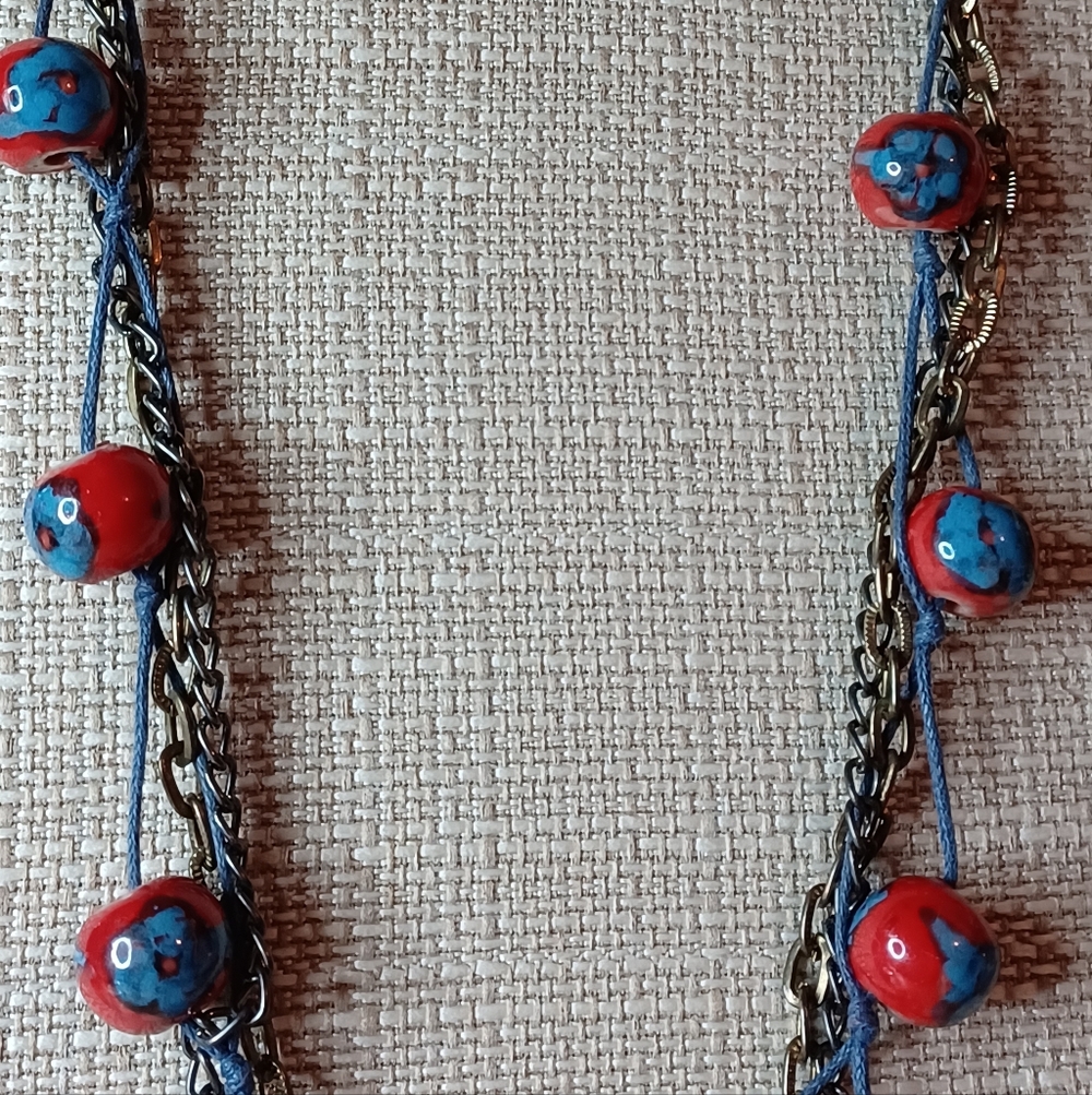 Multi-Strand Handmade Ceramic Bead Necklace ❤️💙💫 - Picture 4 of 6